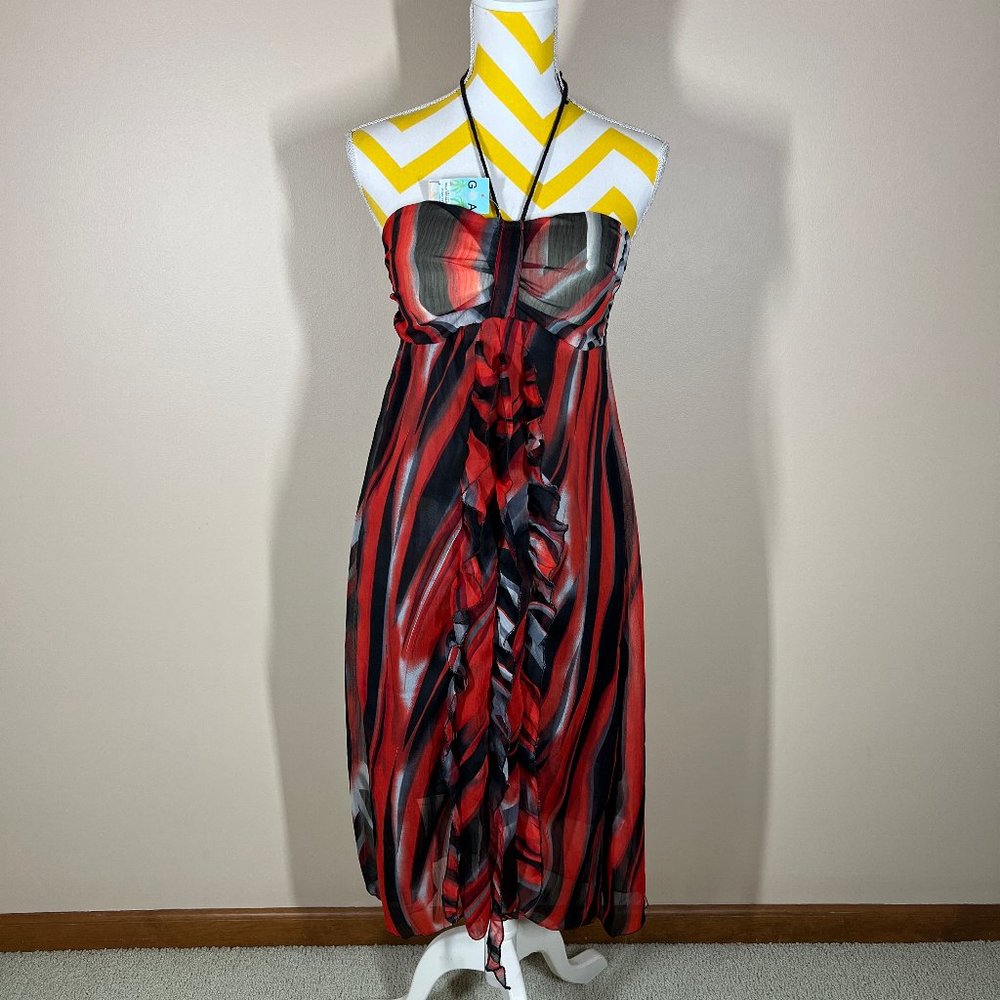 NWT GOA Beach Coverup Dress Lined Red/Black/Gray size S